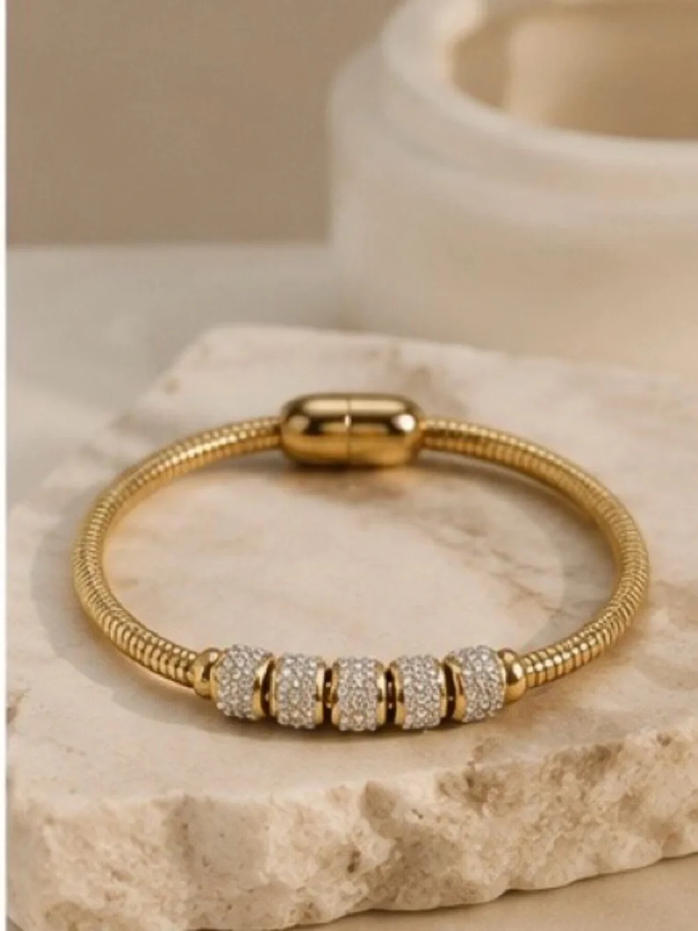 Elegant Gold Pave Bead Bangle Bracelet